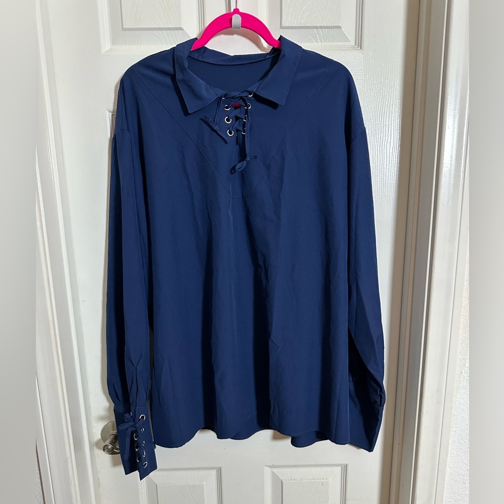 Women's Plus Size Navy Lace-Up Shirt